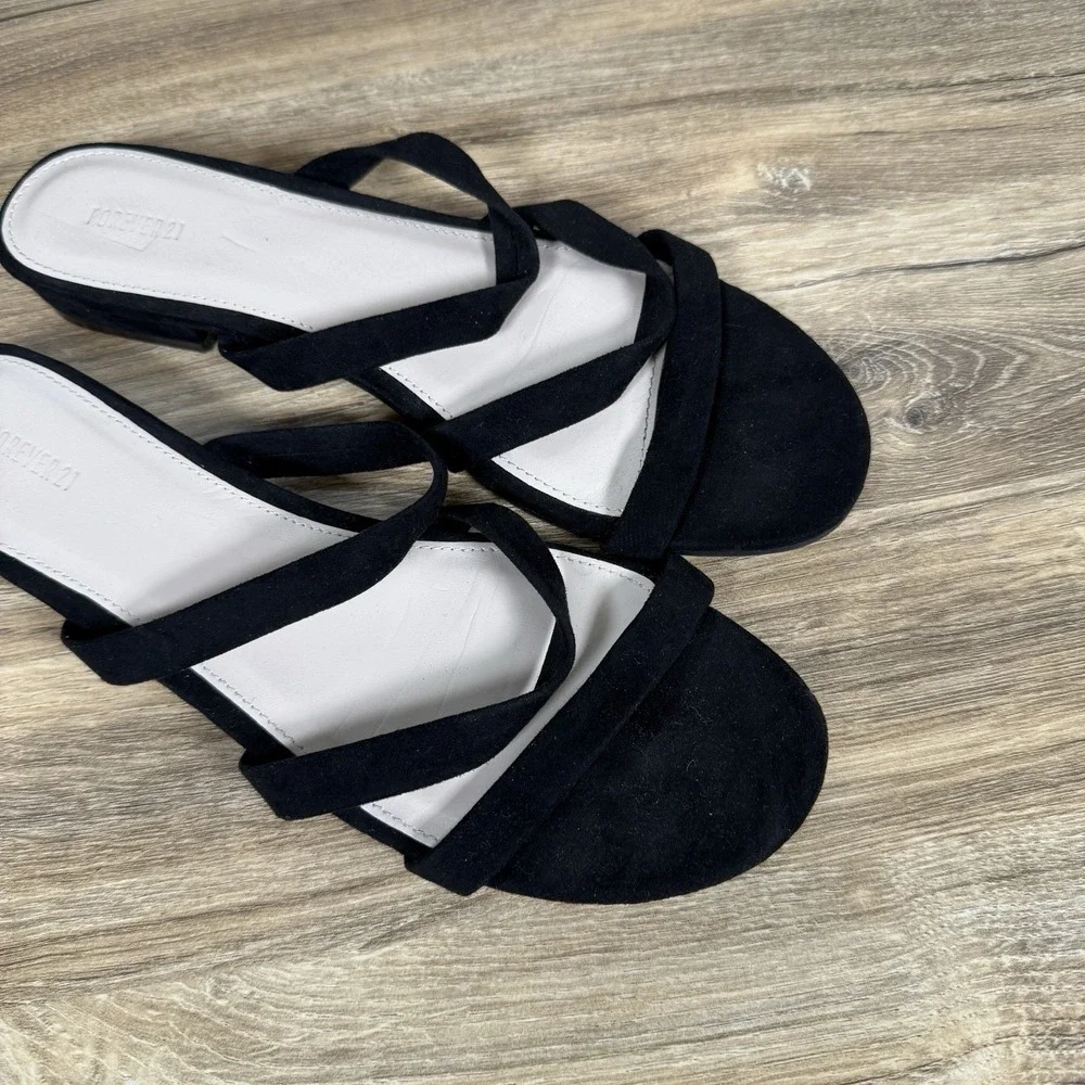 Forever 21 Slip On Sandal Suede Black Women's Triple Strap Casual Size 9